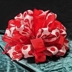 Christmas Tree Bow Topper, Red Polka Dot and Red Ribbon Bow Tree Topper 44 Loop‎